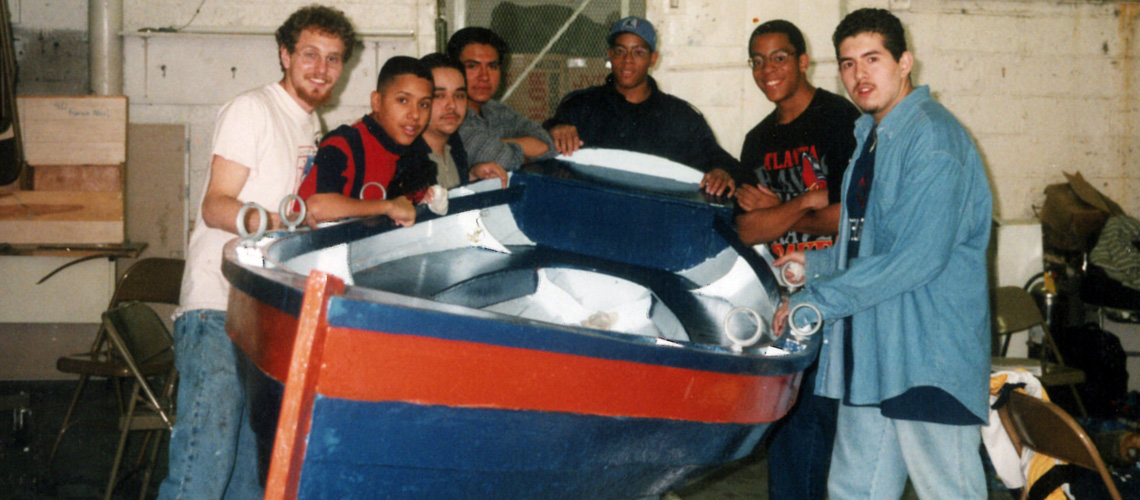 Founder and Executive Director Adam Green (far left) with an early group of Rocking the Boat participants.